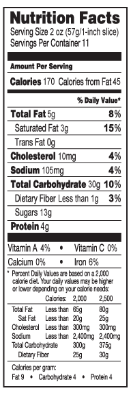 Butter Braid cinnamon pastry nutritionals